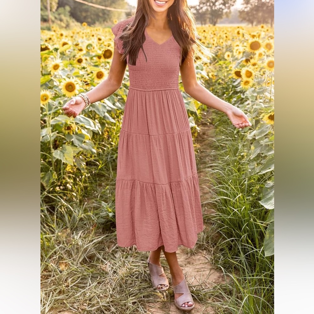 Elegant Dusty Pink Midi Dress